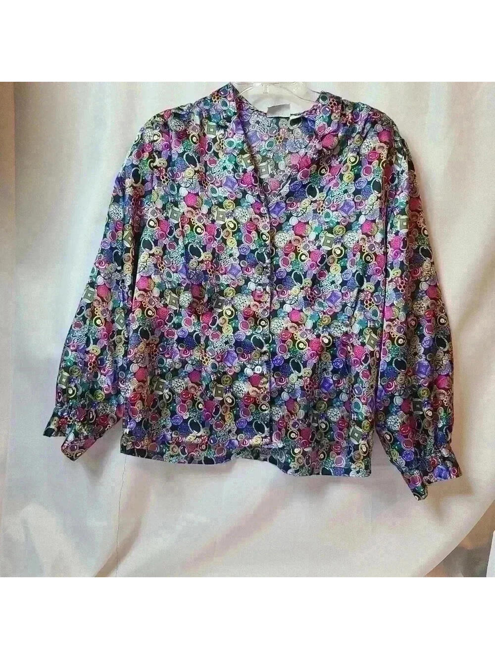 Vintage Koret Button Pattern Colorful Women's Dress Shirt - Picture 3 of 4